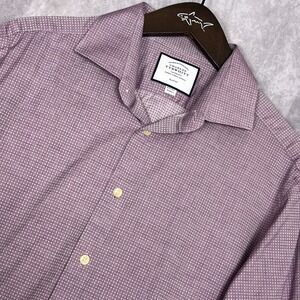 Charles Tyrwhitt Dress Shirt Mens 16.5 35 Purple Excellent Slim Fit Micro-Check